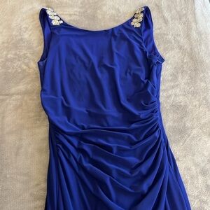 Scarlett Blue Draped Ruffle evening Maxi Formal Dress Size 12